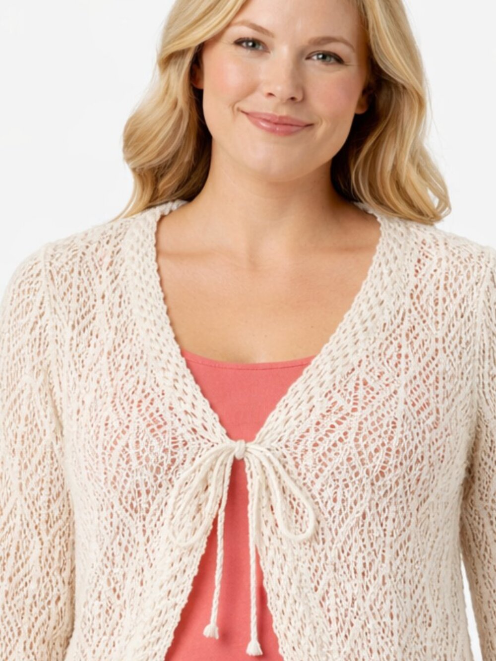 Vintage Women’s XS Off-White Crochet Tie-Front Cardigan Top Boho Cottagecore Y2K
